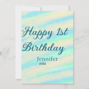 Happy 1st birthday kids baby blue green pastel ret invitation