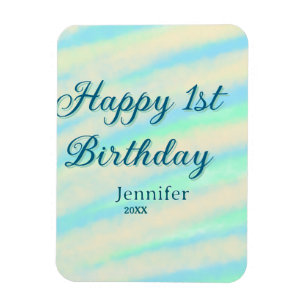 Happy 1st birthday kids baby blue green pastel ret magnet