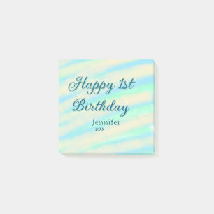 Happy 1st birthday kids baby blue green pastel ret post-it notes