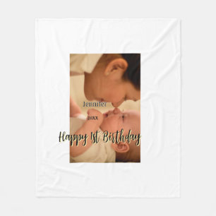Happy 1st birthday kids baby mother black yellow fleece blanket