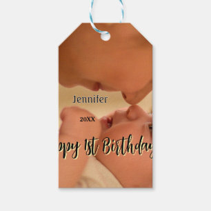 Happy 1st birthday kids baby mother black yellow gift tags