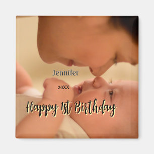 Happy 1st birthday kids baby mother black yellow magnet