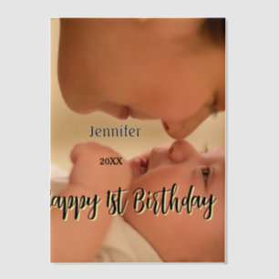 Happy 1st birthday kids baby mother black yellow vellum invitations