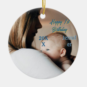 Happy 1st birthday kids baby mother blue yellow ph ceramic tree decoration