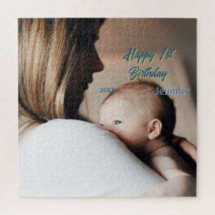 Happy 1st birthday kids baby mother blue yellow ph jigsaw puzzle
