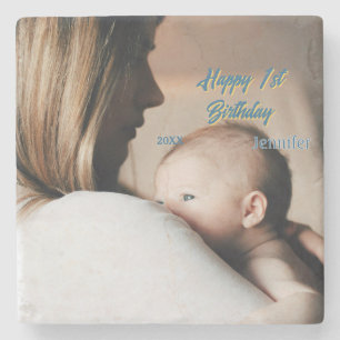 Happy 1st birthday kids baby mother blue yellow ph stone coaster