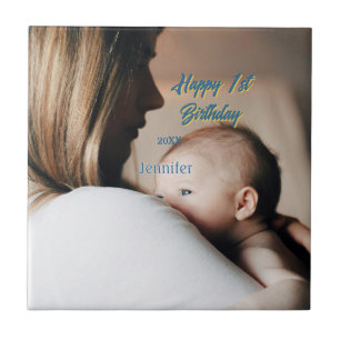 Happy 1st birthday kids baby mother blue yellow ph tile