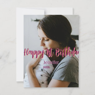 Happy 1st birthday kids baby mother red orange sty postcard