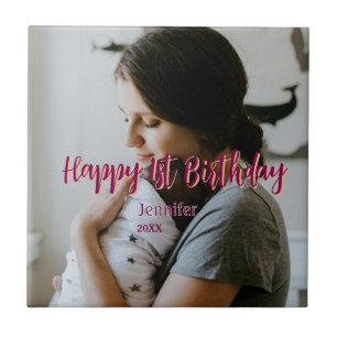 Happy 1st birthday kids baby mother red orange sty tile