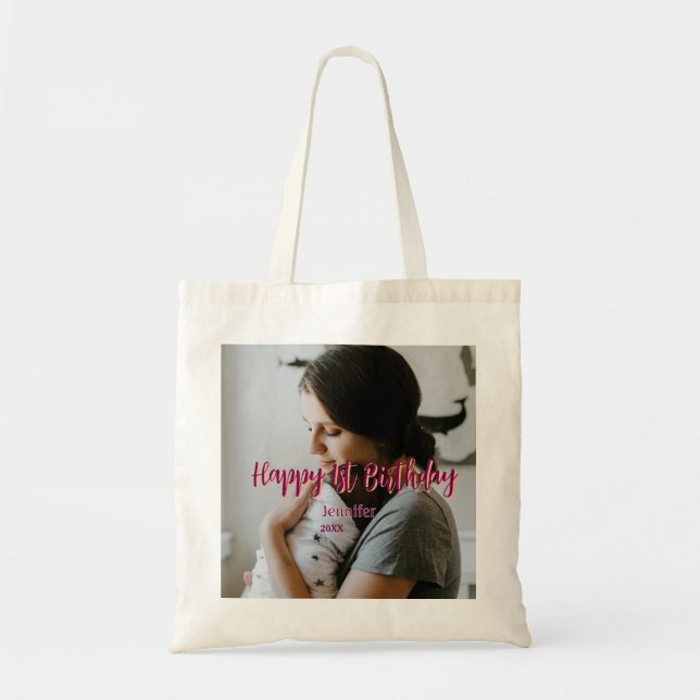 Happy 1st birthday kids baby mother red orange sty tote bag (Front)