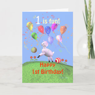 Happy 1st Birthday Lamb and Balloons Card