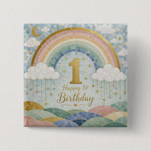 Happy 1st Birthday Mosaic Rainbow Cloud Design 15 Cm Square Badge