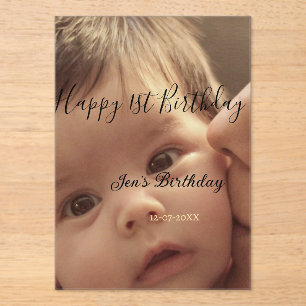 Happy 1st birthday name photo date stylish calligr acrylic invitations