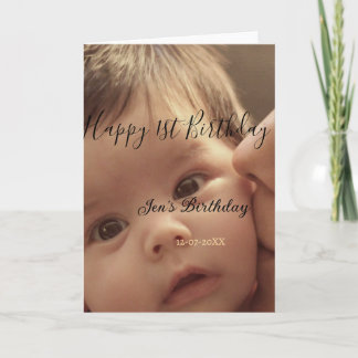 Happy 1st birthday name photo date stylish calligr card
