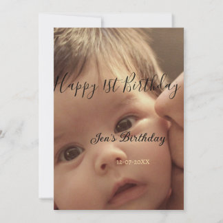 Happy 1st birthday name photo date stylish calligr invitation