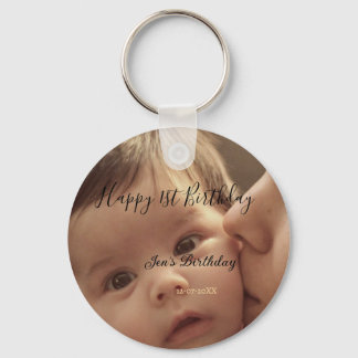 Happy 1st birthday name photo date stylish calligr key ring