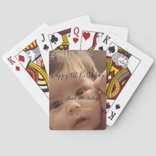 Happy 1st birthday name photo date stylish calligr playing cards