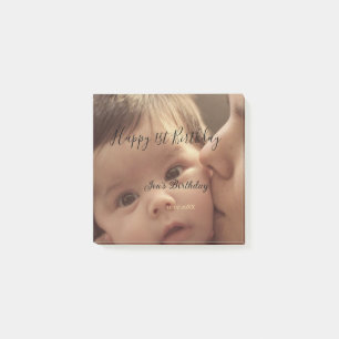 Happy 1st birthday name photo date stylish calligr post-it notes