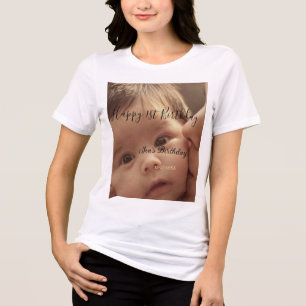 Happy 1st birthday name photo date stylish calligr Tri-Blend shirt