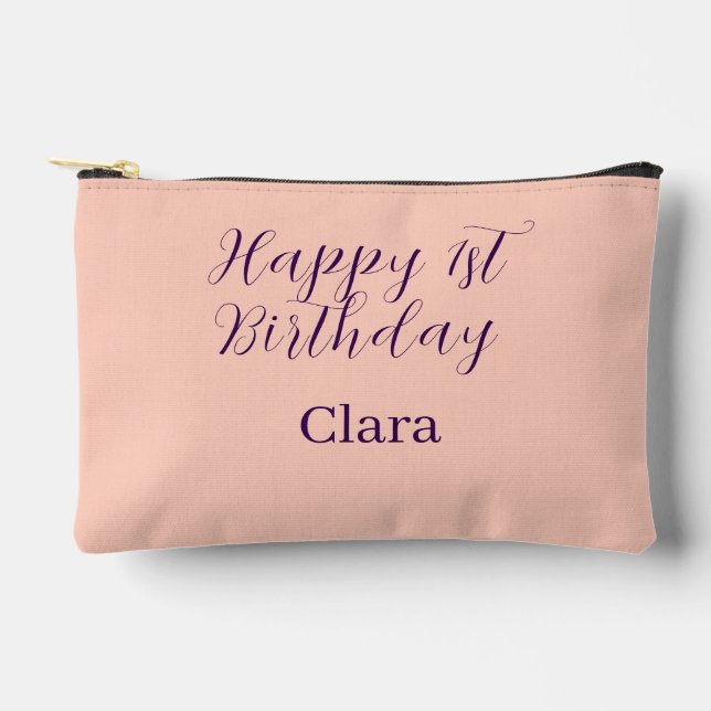 Happy 1st birthday orange purple boho retro name  accessory pouch (Front)