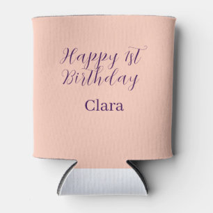 Happy 1st birthday orange purple boho retro name can cooler