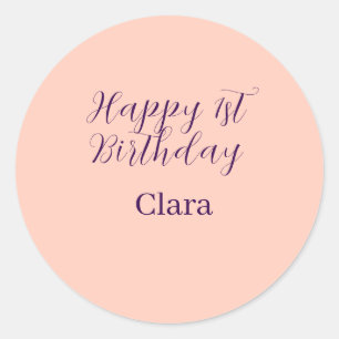 Happy 1st birthday orange purple boho retro name classic round sticker
