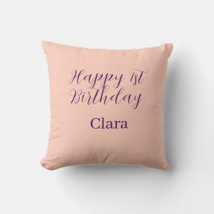 Happy 1st birthday orange purple boho retro name cushion
