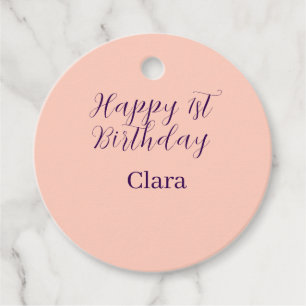 Happy 1st birthday orange purple boho retro name  favour tags