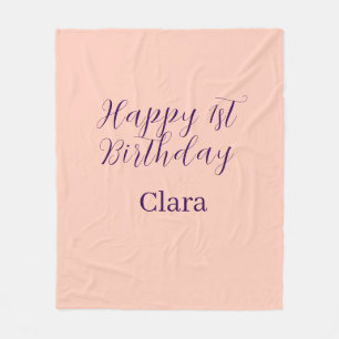 Happy 1st birthday orange purple boho retro name fleece blanket