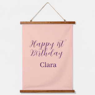 Happy 1st birthday orange purple boho retro name hanging tapestry