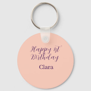 Happy 1st birthday orange purple boho retro name  key ring