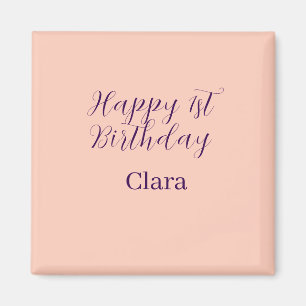 Happy 1st birthday orange purple boho retro name magnet