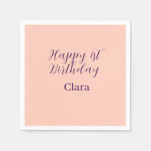 Happy 1st birthday orange purple boho retro name napkin