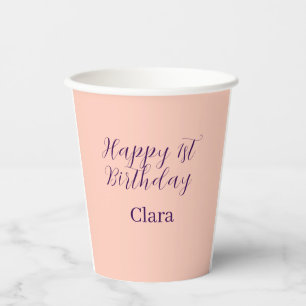 Happy 1st birthday orange purple boho retro name paper cups