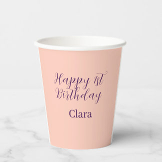 Happy 1st birthday orange purple boho retro name paper cups