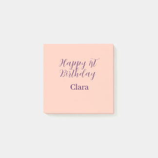 Happy 1st birthday orange purple boho retro name post-it notes