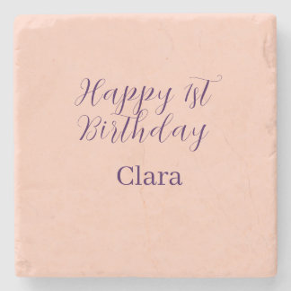Happy 1st birthday orange purple boho retro name stone coaster