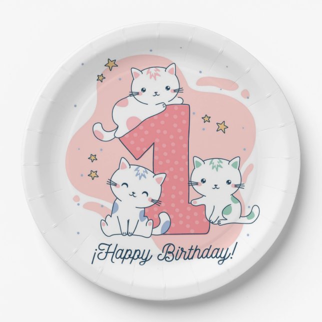 Happy 1st Birthday Paper Plate (Front)