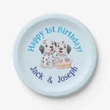 Happy 1st Birthday Party Twin Boys, Cute Puppies  