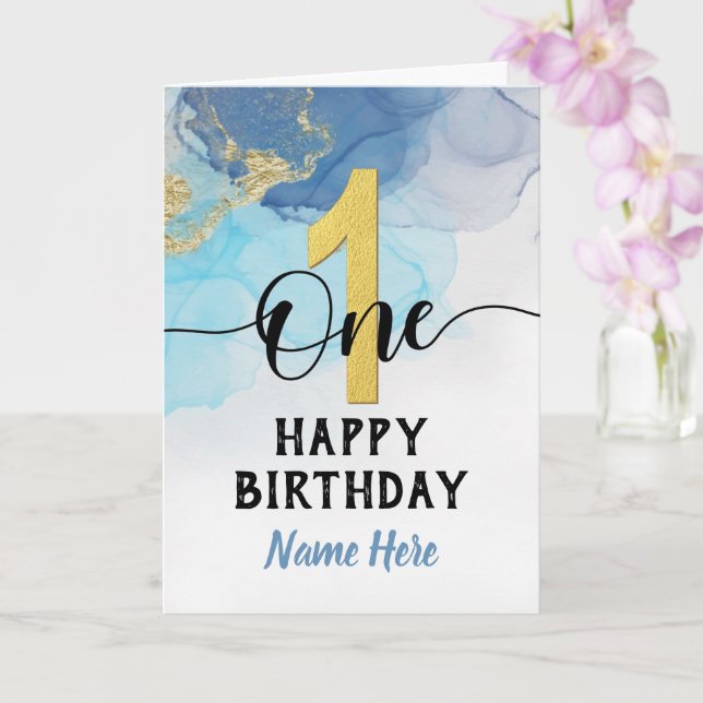 Happy 1st Birthday Pastel Rainbow Gold Woman Card (Orchid)