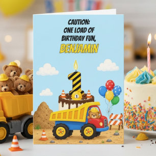 Happy 1st Birthday Personalise Dump Truck Card