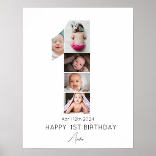 Happy 1st Birthday Photo Collage Template 5 Photo Poster