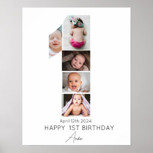 Happy 1st Birthday Photo Collage Template 5 Photo Poster