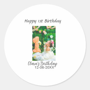 Happy 1st birthday photo simple elegant cutemodern classic round sticker