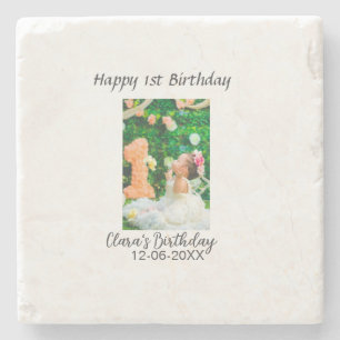 Happy 1st birthday photo simple elegant cutemodern stone coaster