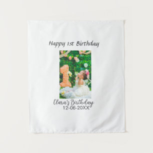 Happy 1st birthday photo simple elegant cutemodern tapestry
