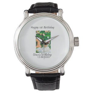 Happy 1st birthday photo simple elegant cutemodern watch