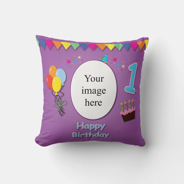 Happy 1st Birthday Pillow with Your Photo (Front)