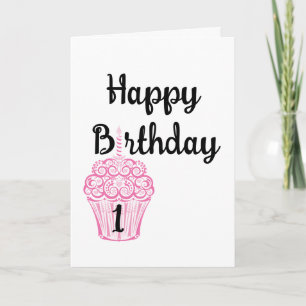 Happy 1st Birthday Pink Cupcake Card