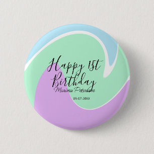 Happy 1st birthday pink green blue acrylic pour  6 cm round badge
